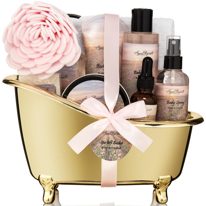 Spa Gift Baskets For Women - Luxury Bath Set With Ocean & Coconut - Spa Kit Includes Body Wash, Bubble Bath, Lotion, Body Butter, Soap, Body Spray, Shower Puff, and Towel