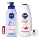 NIVEA Fresh and Fruity Self-Care Kit - 4 Piece Bundle with Body Lotion, Body Wash, Lip Balm, and Multipurpose Cream NIVEA
