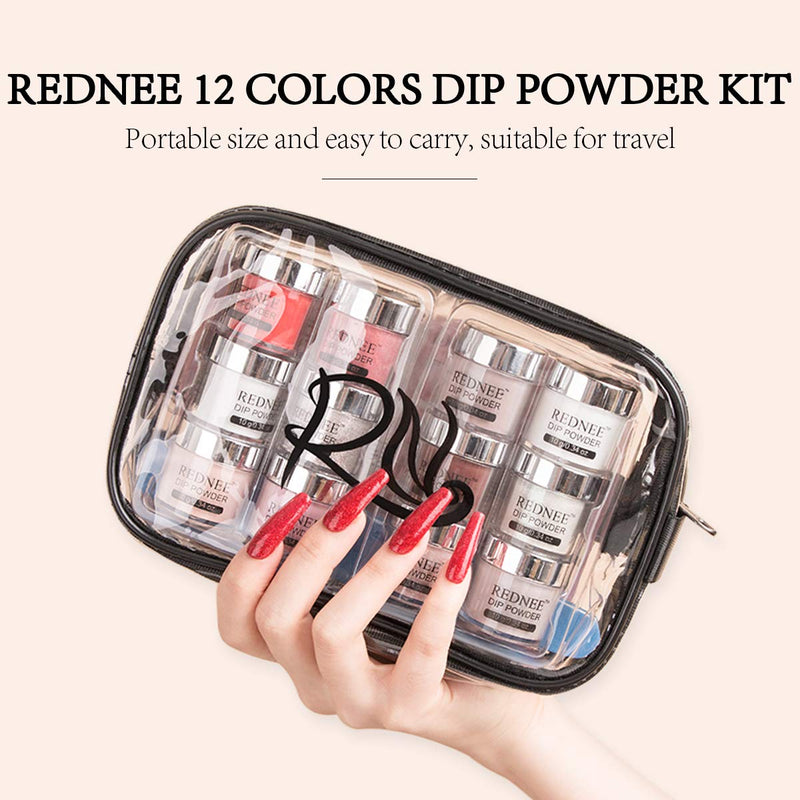 REDNEE Dip Powder 12 Colors Nail Starter Kit with Base Activator and Top Coat 22pcs Gift Set for Nail Art - RE08 Inviting Color REDNEE