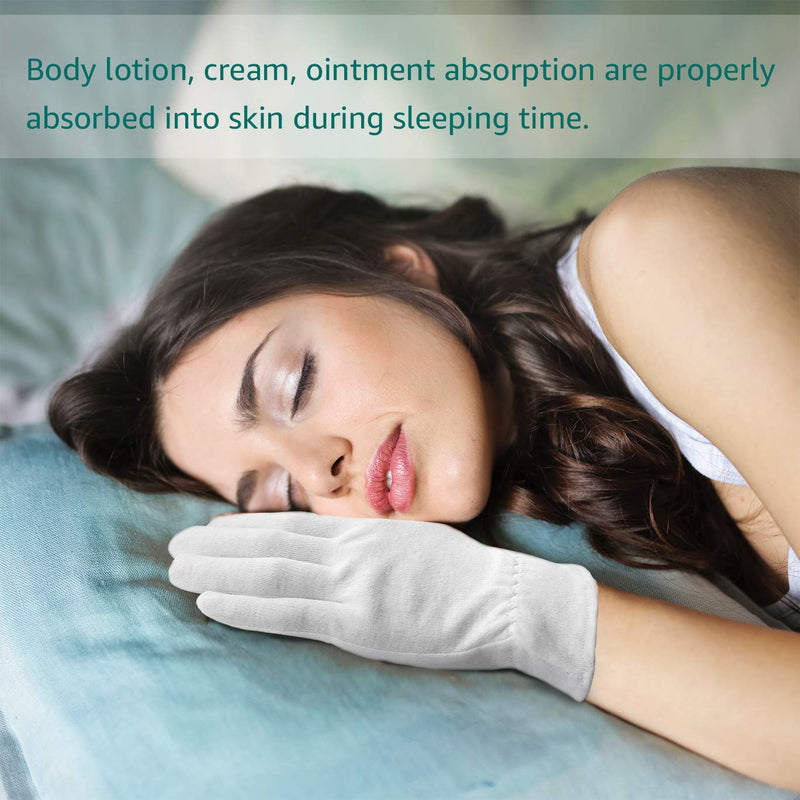 EvridWear 100% Cotton Touchscreen Moisturizing Beauty Gloves with Elastic Cuff, Natural Cosmetic Therapy Gloves for Eczema SPA Dry Hands Care Overnight (White, Large) 5 Pairs Evridwear