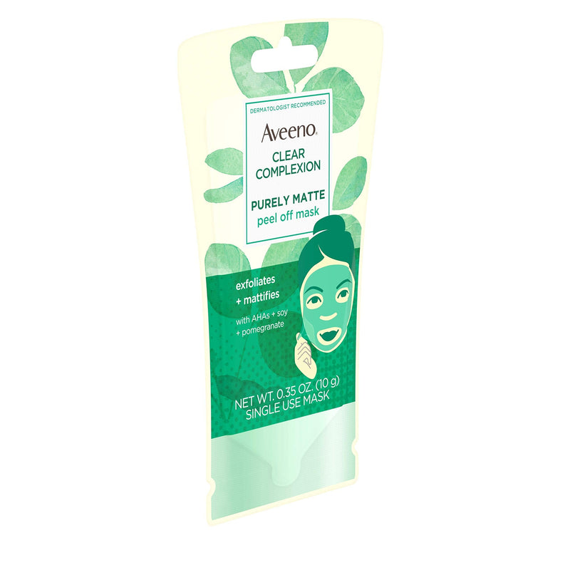 Aveeno Clear Complexion Pure Matte Peel Off Face Mask with Alpha Hydroxy Acids, Soy & Pomegranate for Clearer-Looking Skin, Non-Comedogenic, Paraben- & Phthalate-Free, 0.35 oz Pharmapacks