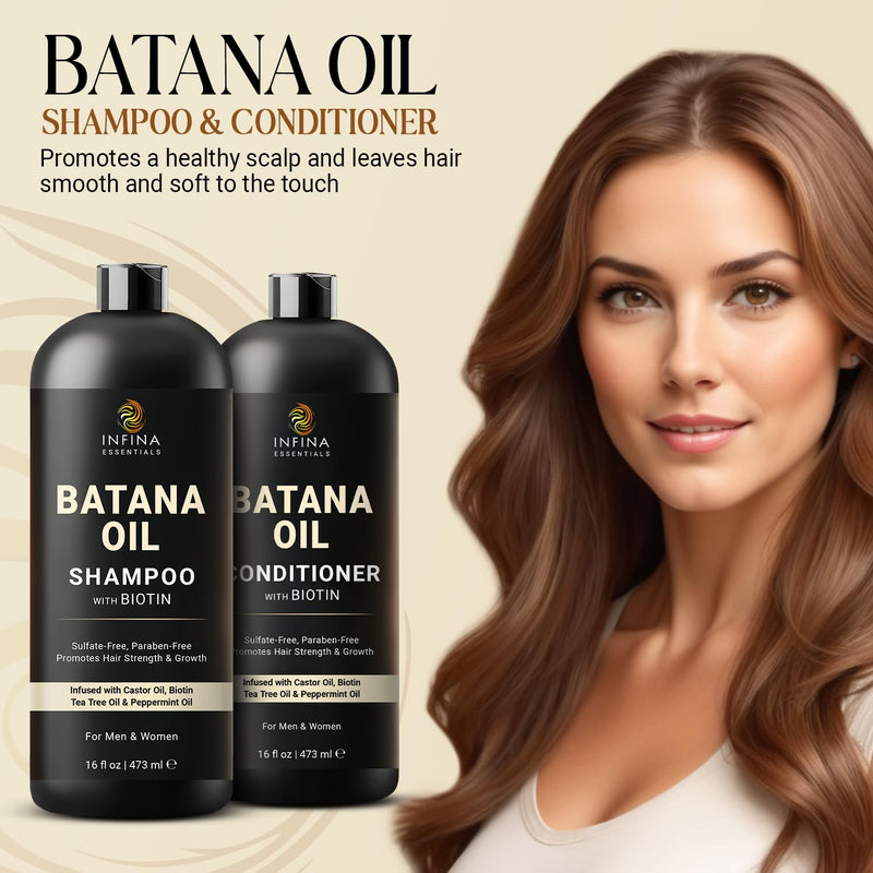 Batana Oil Shampoo and Conditioner Set - Biotin & Tea Tree Oil for Hair Growth & Thickness - Moisturizing & Nourishing Shampoo for Thinning Hair for Men & Women - 16 fl oz Each Infinity Warehouse