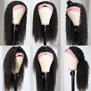 Eooma Curly Headband Wig Human Hair Wigs for Black Women (26 inch) Briazilian Scarf Wig No Gel Glueless Remy Curly None Lace Front Wigs Human Hair Eooma