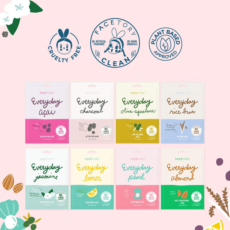 FaceTory Everyday Sheet Mask Gift Set- 8 Sheet Masks, Hydrating, Soothing, Fragrance-Free FACETORY Store