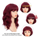 ENTRANCED STYLES Wine Red Wigs with Bangs for Women Synthetic Short Wavy Bob Wigs Wine Red Color 14 Inches Curly Wig Natural Looking ENTRANCED STYLES Store