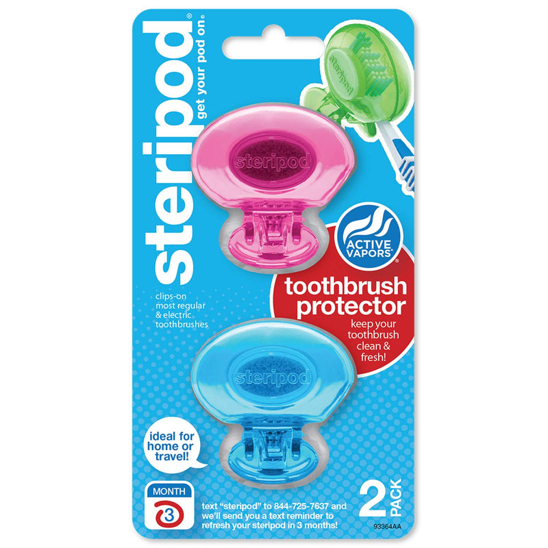 Steripod Clip-On Toothbrush Protector, Keeps Toothbrush Fresh and Clean, Fits Most Manual and Electric Toothbrushes, Pink and Blue, 2 Count Steripod