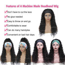 Glueless Wigs Human Hair Water Wave Headband Wigs No Lace Front Wigs for Black Women 9A Virgin Hair Deep Water Curly Wave Wig with Elastic Hair Bands Full Hair Wet and Wavy Human Hair Half Wig vallbest Store