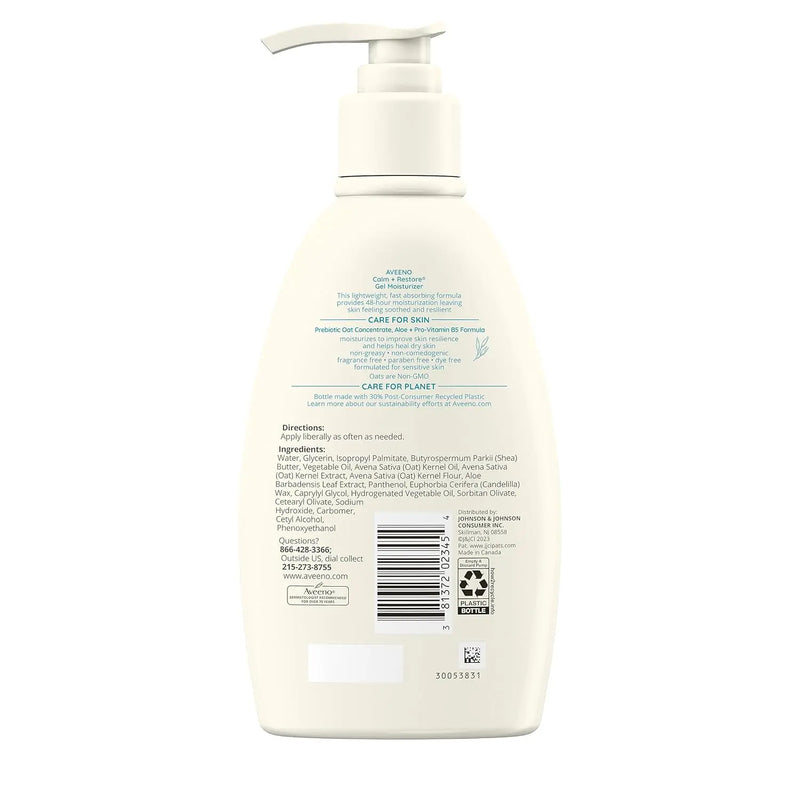 Aveeno Calm + Restore Body Moisturizer Gel for Sensitive Skin, Lightweight Moisturizer to Help Heal Dry Skin with Aloe Vera, Prebiotic Oat and Pro-Vitamin B5, Fragrance Free, 12 OZ Infinity Warehouse