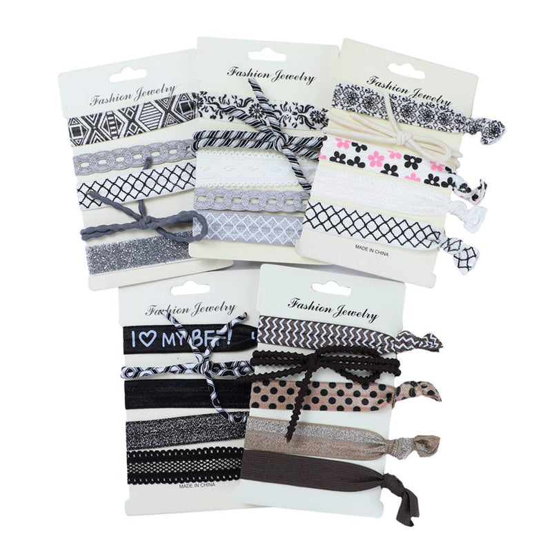 Beauty Wig World 5 Pack Elastic Ribbon Hair Ties Set 25 Pcs Multi-Colors No Crease Ponytail Holder Hair Bands Floral Hair Supplies Colorful Bracelet for Girl and Women Hair Accessories Beauty Wig World