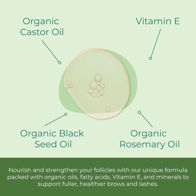 Sea El Castor Lash & Brow Serum Organic Castor Oil Rosemary Oil & Black Seed Oil Hair Conditioner - Eyelashes & Eyebrow Thickening & Growth Essentials for Women & Men - 1 fl oz Bottle (Pack of 2)