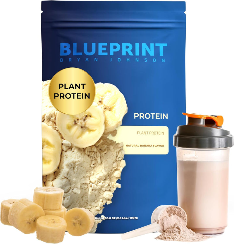 Blueprint by Bryan Johnson Vegan Protein Meal Replacement – Plant Based Hemp Protein with 27g Protein Per Serving – Low Calorie, Flavored Protein for Women & Men – Dairy Free – 15 Servings - Banana Infinity Warehouse