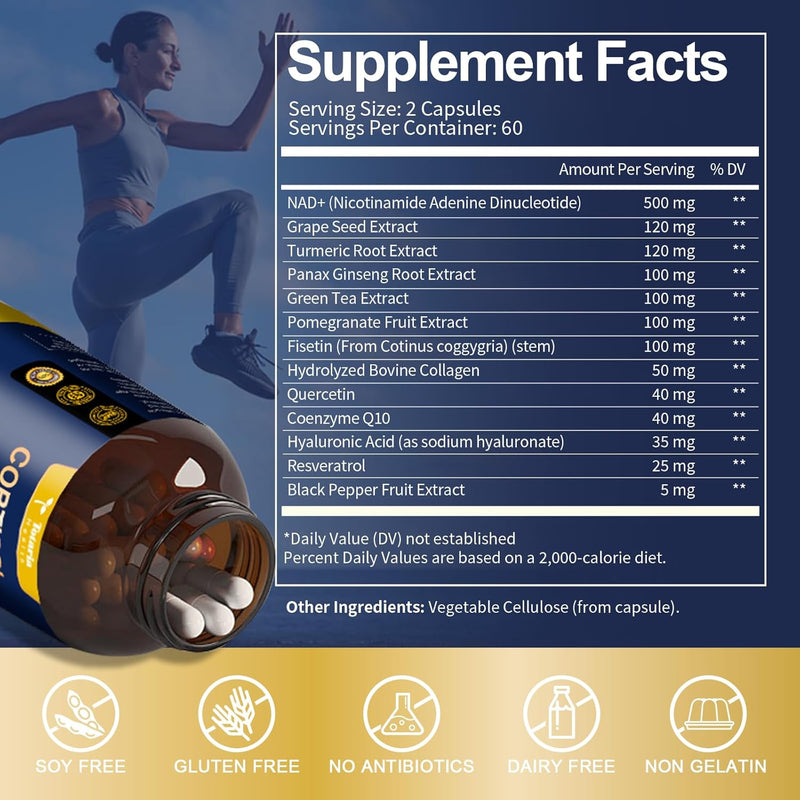 NAD Supplement for Women Men with nicotinamide riboside resveratrol,Quercetin, Betaine Boost NAD+ Levels NAD Plus Supplement for Anti Aging, Energy, Immune, Focus 120 Capsules Infinity Warehouse