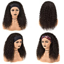 HeadBand Wig Curly Human Hair Wigs for Black Women Brazilian 10A Human Hair None Lace Front Water Wave Wigs Machine Made Wigs Natural Color 150% Density 24 Inch MISSJAY