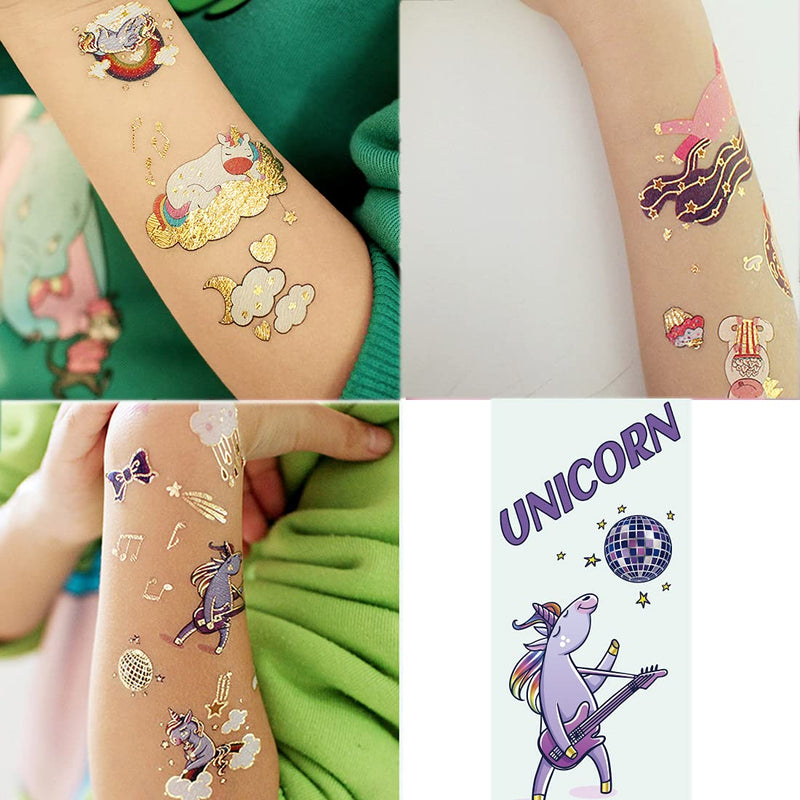 Ooopsiun Glitter Unicorn Temporary Tattoos for Girls, 8 Sheets Gold Unicorn Birthday Party Supplies Decorations for Kids , Fake Tattoos Stickers Ooopsiun
