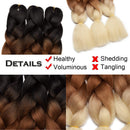 Ombre Jumbo Braiding Hair 24 inch Jumbo Braid Hair Extensions Jumbo Box Braids Crochet Hair Long for Women Kids DIY High Temperature Synthetic Fiber 3 Tones Black+ Brown+ Blonde 6 Bunldes Benehair Store