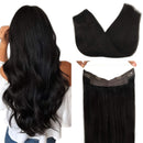 GOO GOO Halo Hair Extensions Human Hair,100g 20 Inch Ombre Natural Black Mixed Chestnut Brown Invisible Wire Hair Extensions Secret Fish Line Layered Hairpiece Stiraight Hidden Crown Hair Extensions GOO GOO Store