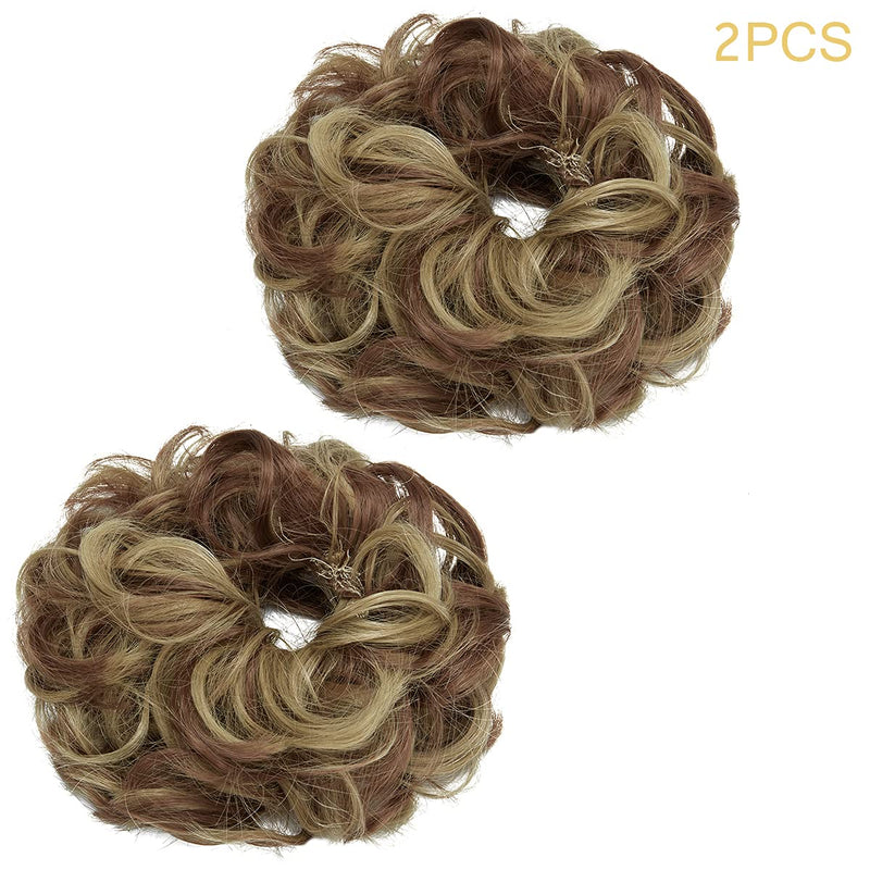 OKHOTY 2PCS Messy Bun Hair Piece Thick Updo Scrunchies Hair Extensions Ponytail Hair Accessories Ash Blonde(Light Brown Mix Ash Blonde) OKHOTY