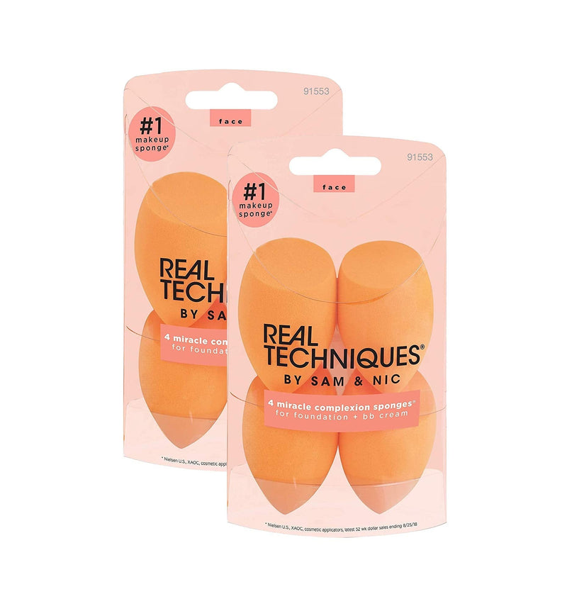 Real Techniques Beauty Makeup Blender Miracle Complexion and Makeup Power Sponge Set, For CC Cream Foundation, Orange & Pink, For Makeup Blending & Application, 2 Count Real Techniques