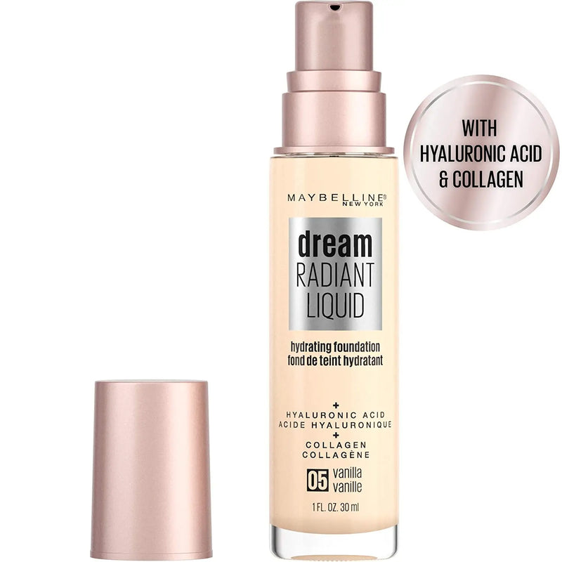Maybelline Dream Radiant Liquid Medium Coverage Hydrating Makeup, Lightweight Liquid Foundation, Vanilla, 1 Fl; Oz Maybelline New York