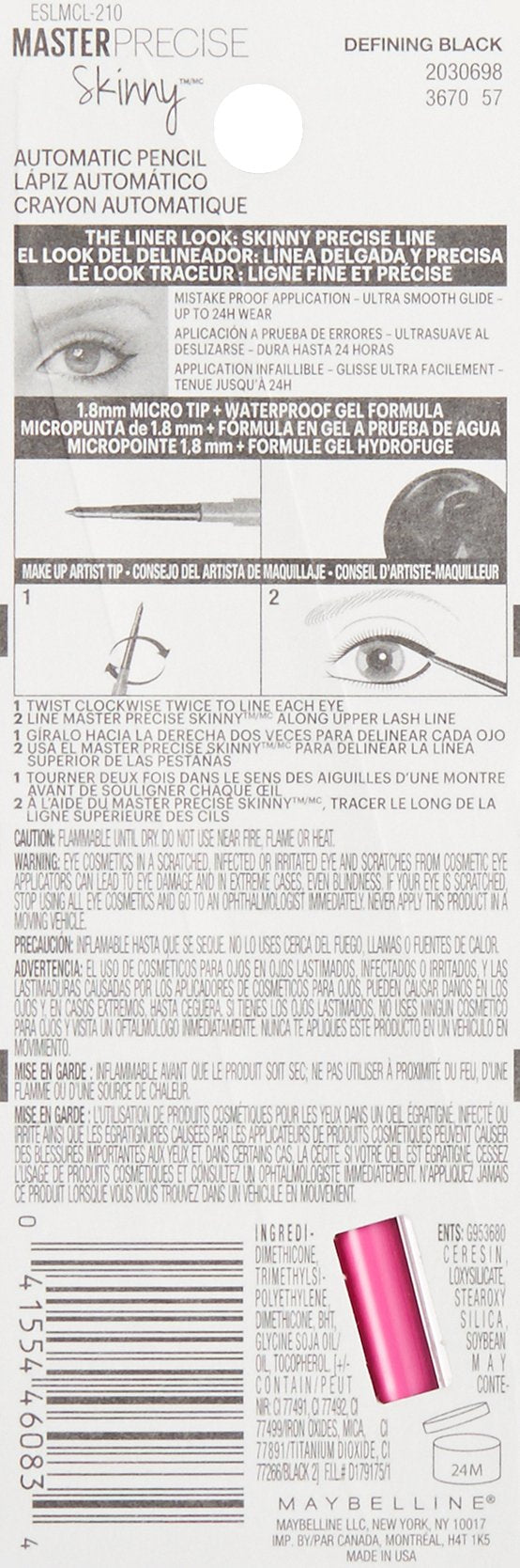 Maybelline Master Precise Skinny Gel Eyeliner Pencil, Defining Black, 0.0035 Ounce Maybelline New York
