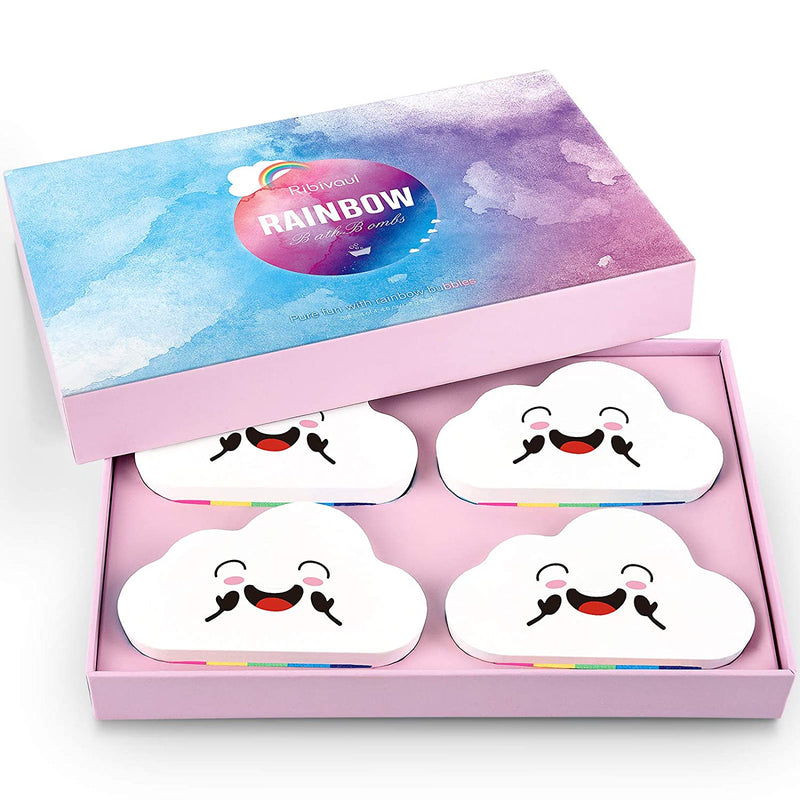 Rainbow Bath Bombs Valentine's Day Gift Set, Ribivaul Handmade Bath Bombs with Natural Ingredients and Dreamy Rainbow Effect, Bubble Bath Bomb for Kids and Women at Holiday and Birthday Ribivaul