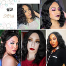 Stamped Glorious 14 Inch Black Wavy Bob Wig for Women Synthetic Middle Part Short Bob Wavy Curly Wig Shoulder Length for Daily Party Use Stamped Glorious