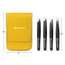 Tweezers Set, 4Pcs Eyebrows Tweezers and a Pair of Scissor with Leather Case, Great Precision for Eyebrow, Ingrown Hair, Splinter, Facial Hair Removal By HAWATOUR - Black HAWATOUR