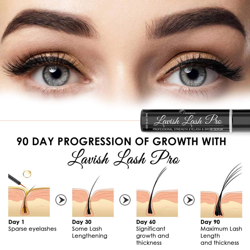 Lavish Lash Pro by Pronexa Hairgenics. Professional Strength Eyelash & Eyebrow Growth Serum. Over 20 Active Growth Promoting Ingredients for the Longest, Fullest Lashes & Brows. 5mL, 6 Month Supply. Pronexa