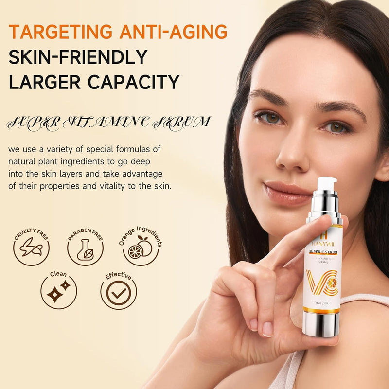 HANYWIL Super Vitamin C Serum for Women over 70, Vitamin C Serum for Face, Dark Spot Remover for Face, Hyaluronic Acid Skin Care, Targets Age Spots, Hydrates and Wrinkle Reduction 1.7fl oz Infinity Warehouse