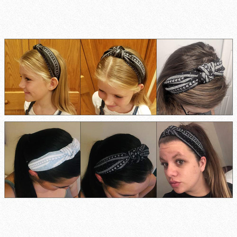Ebow Yoga Sport Hairband Wide Headbands Knot Turban Headband Hair Band Elastic Hair Accessories for Women and Girls 2 Pcs Set (1Black,1Skyblue) Ebow