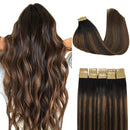 Doores 50g Hair Extensions Tape in Ombre Dark Brown to Chestnut Brown Remy Tape in Human Hair Extensions Real Hair Skin Weft Hair Extensions 20pcs 16 Inch DOORES Store