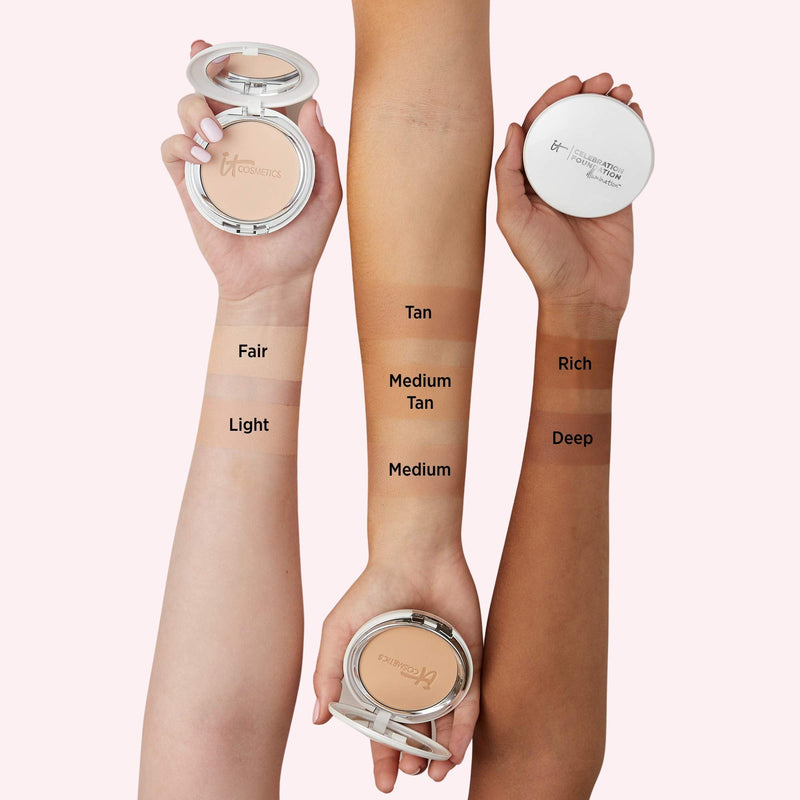 IT Cosmetics Celebration Foundation Illumination, Light (W) - Full-Coverage, Anti-Aging Powder Foundation - Blurs Pores, Wrinkles & Imperfections - 0.3 oz Compact It Cosmetics