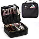 Leather Makeup Train Case Travel Makeup Bag PU Leather Cosmetic Bag Storage Organizer with Adjustable Divider Outside Pocket Portable Brush Holder Gift for Women - Black Leather Stagiant