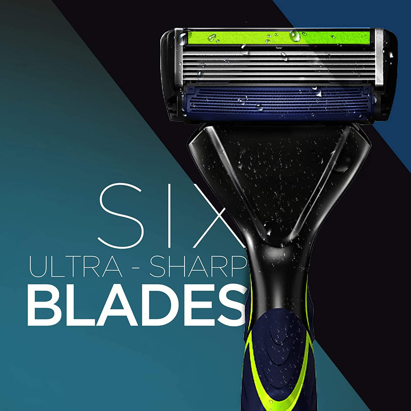 DORCO Pace 6 Sport System - Six Blade Razor System with Trimmer and Pivoting Head - 9 Pack (1 Handle + 9 Cartridges) DORCO