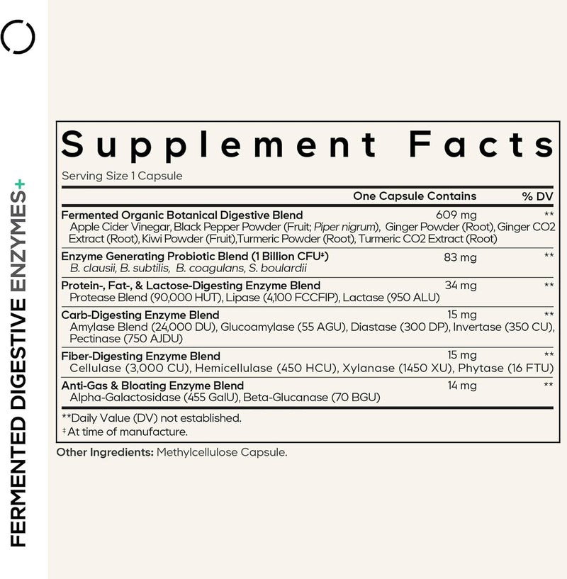 Codeage Fermented Digestive Enzymes Supplement 3-Month Supply - 14 Digestive Enzymes, Probiotics, Prebiotics, Fermented Botanicals, Plant-Based Multi Pancreatic Enzymes - 1 Capsule a Day - 90 Capsules Infinity Warehouse