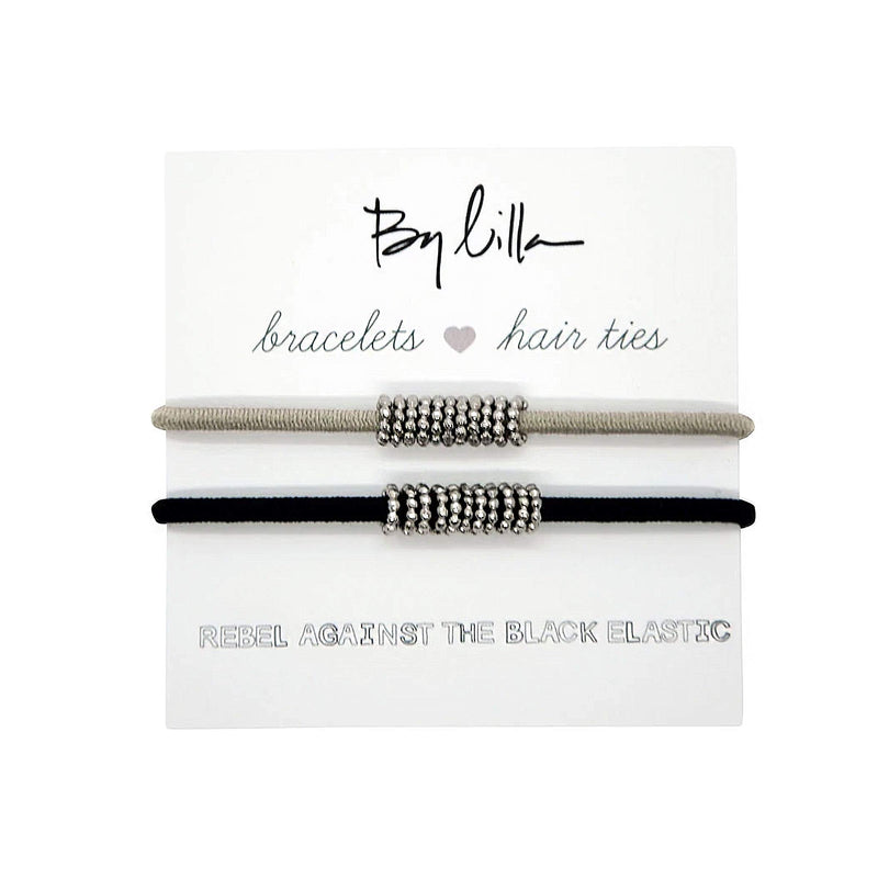 By Lilla Shaker Elastic Hair Ties and Bracelets | Set of Two Hair Tie-Bracelets | Hair Accessories for Women | No Crease Hair Ties & Women’s Bracelets (Black/Starfish/Silver) By Lilla