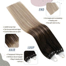 Ugeat Micro Beads Hair Extensions 16inch Hair Extensions Micro Loop 50Gram/Pack Micro Ring Remy Human Hair Extensions Balayage #4 Darkest Brown to #18 Ash Blonde with #22 Medium Blonde