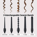 5 in 1 Curling Iron Wand Set, Ohuhu Upgrade Curling Wand 5Pcs 0.35 to 1.25 Inch Interchangeable Ceramic Barrel Heat Protective Glove, Dual Voltage Hair Curler, Black, Valentine's Day Gift Ohuhu