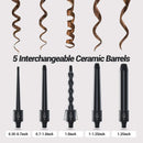 5 in 1 Curling Iron Wand Set, Ohuhu Upgrade Curling Wand 5Pcs 0.35 to 1.25 Inch Interchangeable Ceramic Barrel Heat Protective Glove, Dual Voltage Hair Curler, Black, Valentine's Day Gift Ohuhu