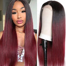 UNice Ombre Burgundy Lace Closure Human Hair Wig for Black Women, Brazilian Remy Hair 4x4 Lace Closure Red Wigs Pre Plucked with Baby Hair 150% Density 1B 99J Color (12 inch) UNICE Store