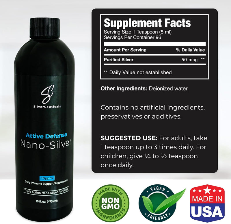 Colloidal Silver w/Nano Technology - 10ppm 16oz - 8X More Effective - Natural Immune Support - Save The Sick Days - Ages 5 & Up - Outperforms Higher PPM Silvers - No Taste & Smell - 3rd Party Tested Infinity Warehouse
