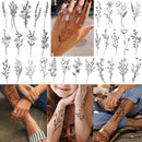 15 Sheets FANRUI Tiny Branch Black Flower Temporary Tattoos For Women Girl Floral Bouquet Small Tattoo Temporary Wild Plant Lavender Sweet Pea Larkspur Fake Tatoo Adults Face Hands Kids Kit Sticker FANRUI Store