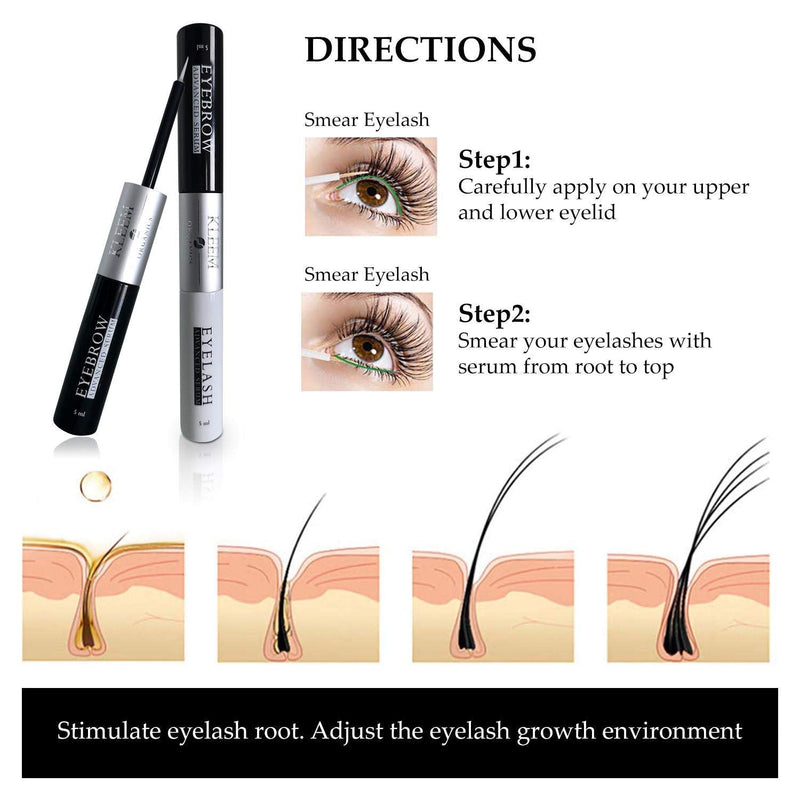 2-in-1 Eyelash Growth Serum and Eyebrow Hair Growth Enhancer with Eyelash Curler - Natural & Organic Eye Lash Growing Serum - Day and Night Rapid Lash Extensions Serum Set for Longer Lashes - 0.34 oz Kleem Organics