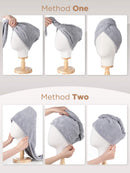 Microfiber Hair Towel,Hicober 3 Packs Hair Turbans for Wet Hair, Drying Hair Wrap Towels for Curly Hair Women Anti Frizz(Blue,Blue,Grey) Hicober