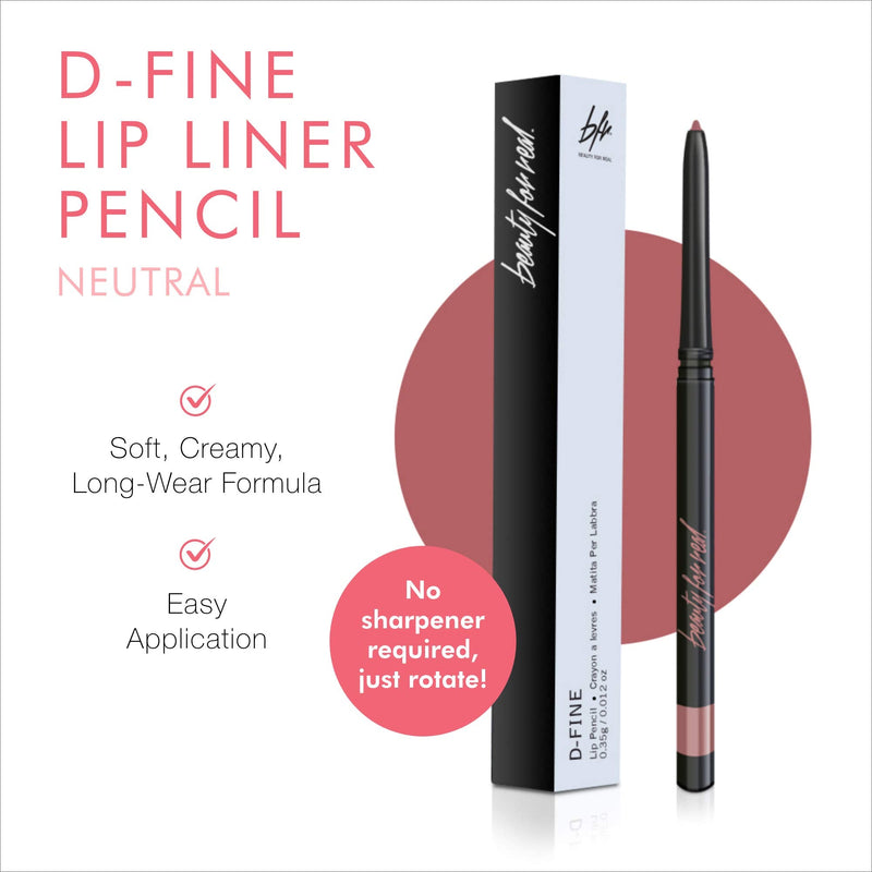 Beauty For Real D-Fine Lip Liner Pencil, Neutral - Set of 2 - Universal, Long-Wear Shade - Define, Enhance & Perfect Lip Shape - Creamy Texture for Easy Application - No Sharpener Required Beauty For Real