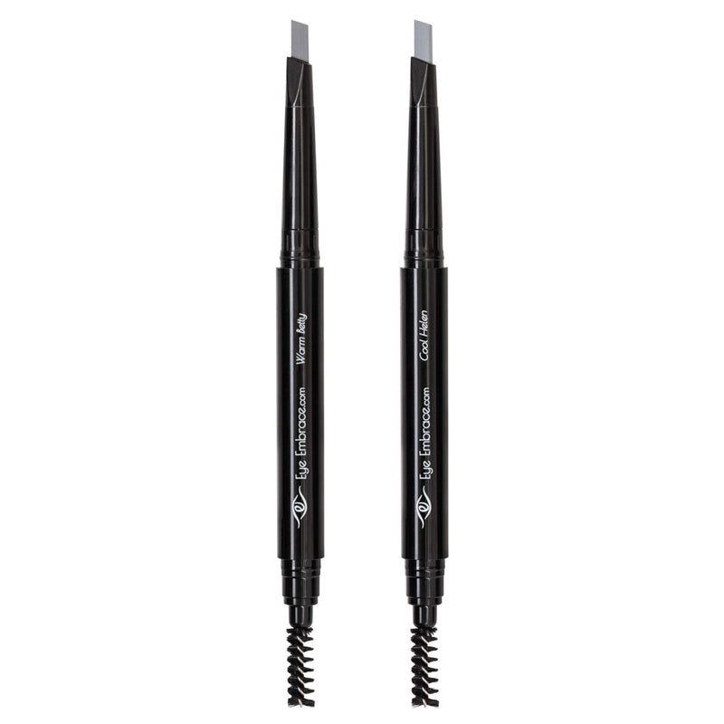 Eye Embrace Light Gray Eyebrow Pencils: Warm Betty & Cool Helen 2 Pack Bundle - Waterproof, Double-Ended Automatic Angled Tip & Spoolie Brush, Cruelty-Free Eye Embrace