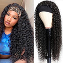 Headband Wig Human Hair Curly Wig with Headband for Black Women 20 Inch Deep Wave Machine Made None Lace Front Wig 150% Density Brazilian Virgin Long Headband Wig YISEA