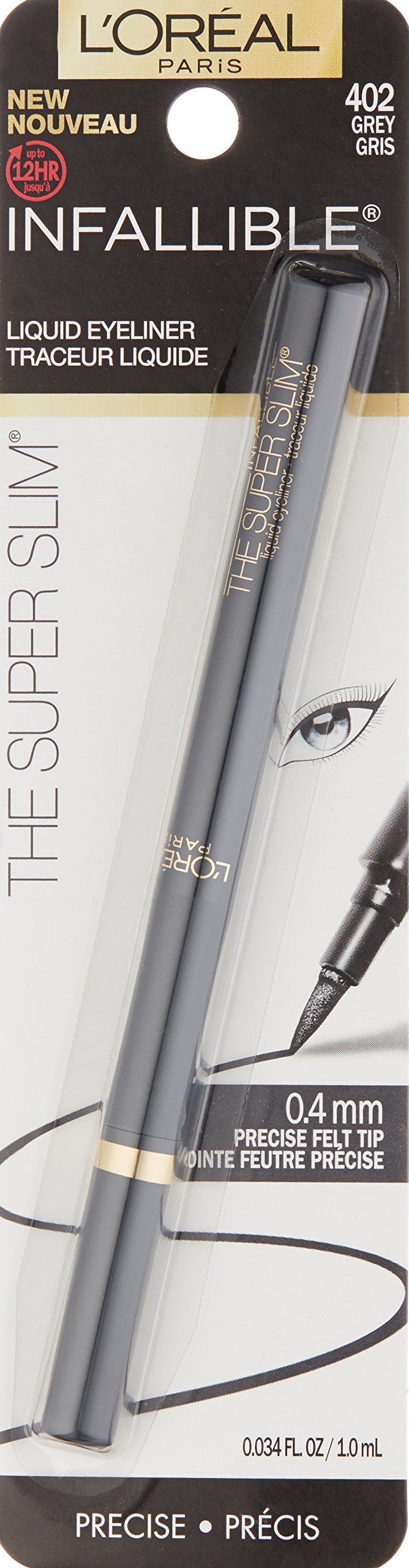 L'Oreal Paris Makeup Infallible Super Slim Long-Lasting Liquid Eyeliner, Ultra-Fine Felt Tip, Quick Drying Formula, Glides on Smoothly, Grey, Pack of 1 L'Oréal Paris