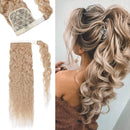 14 Inches Wrap Around Human Hair Ponytail Extensions 100% Remy Human Hair Long Corn Wave Curly With Comb Clip in One Piece Pony Tail Extensions For Girl Lady Women