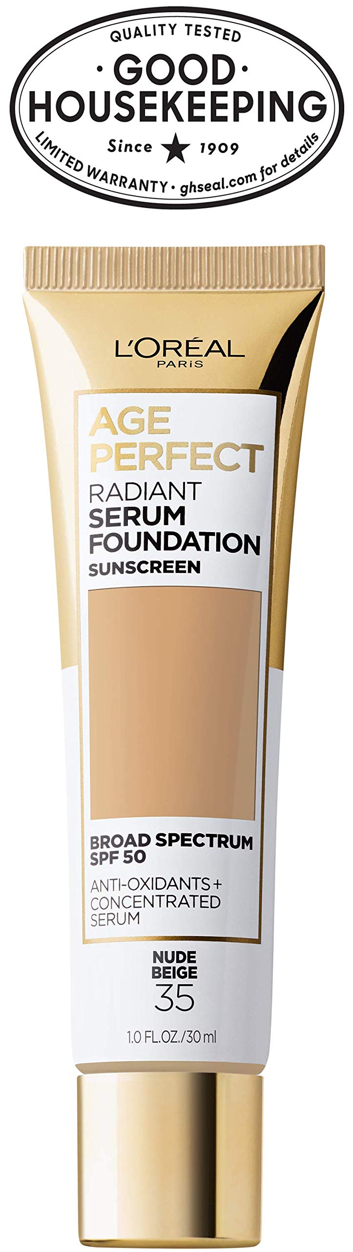 L'Oreal Paris Age Perfect Radiant Serum Foundation with SPF 50, Nude Beige, 1 Ounce L'Oreal Paris